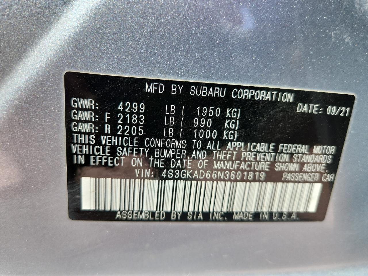 2022 Subaru Impreza Premium VIN: 4S3GKAD66N3601819 Lot: 84475265