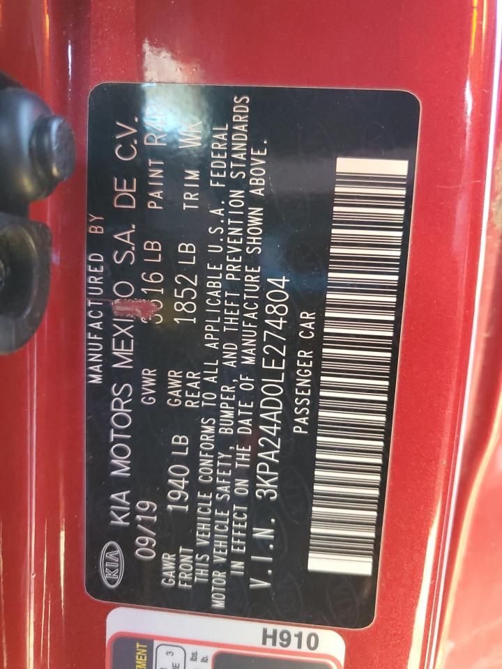 2020 Kia Rio Lx VIN: 3KPA24AD0LE274804 Lot: 90890225