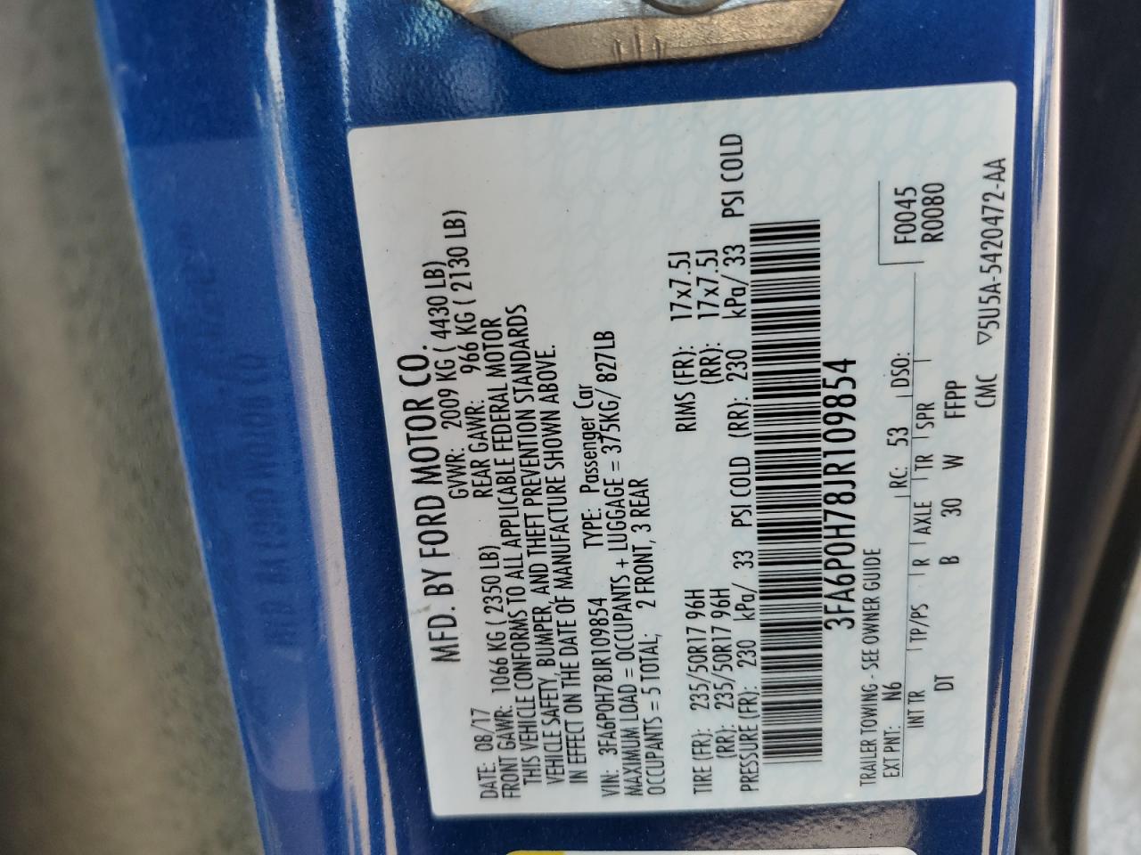 2018 Ford Fusion Se VIN: 3FA6P0H78JR109854 Lot: 86463905