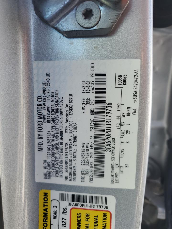 2018 Ford Fusion Se Phev VIN: 3FA6P0PU1JR179736 Lot: 84069735