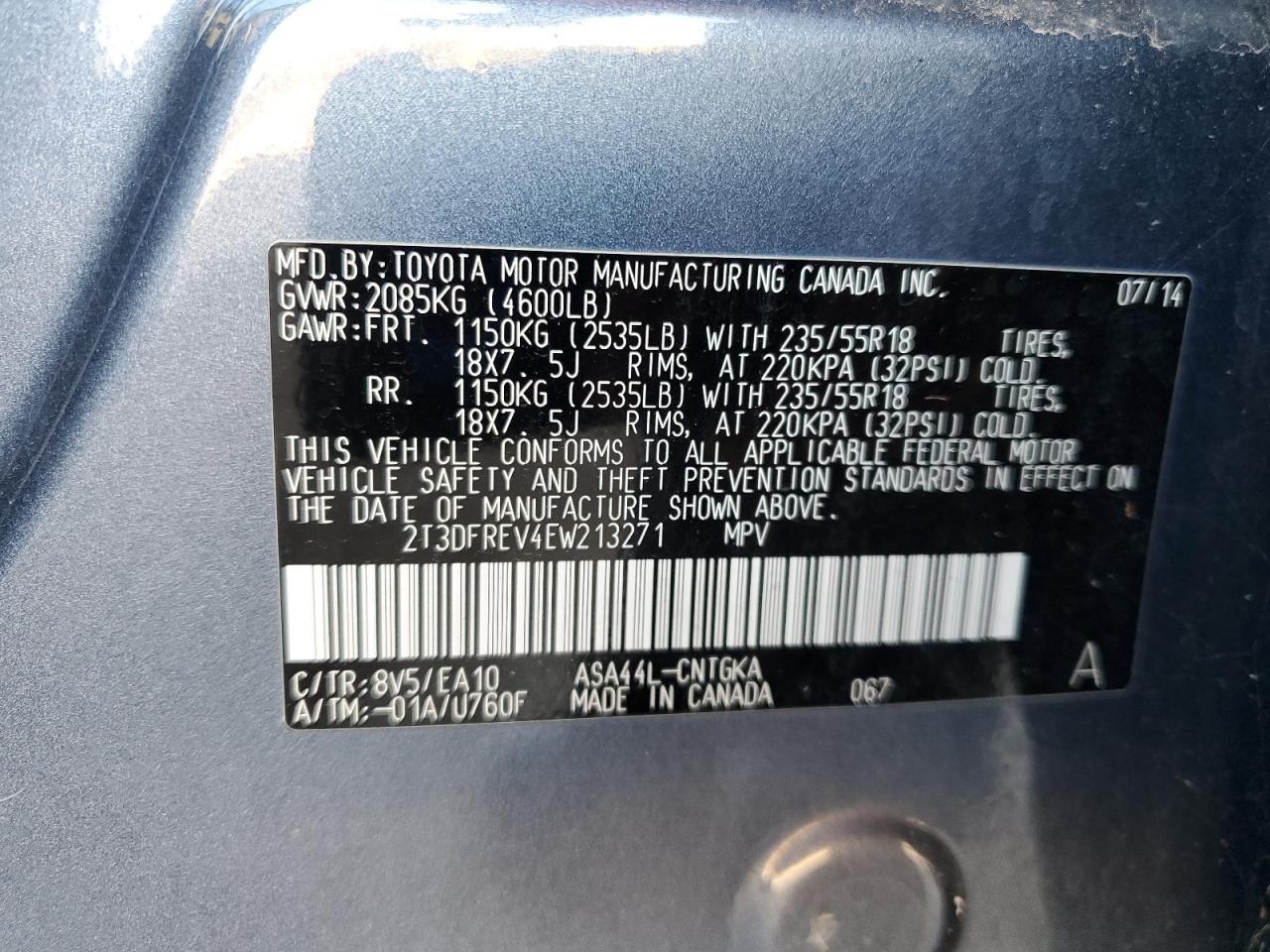 2014 Toyota Rav4 Limited VIN: 2T3DFREV4EW213271 Lot: 86466725