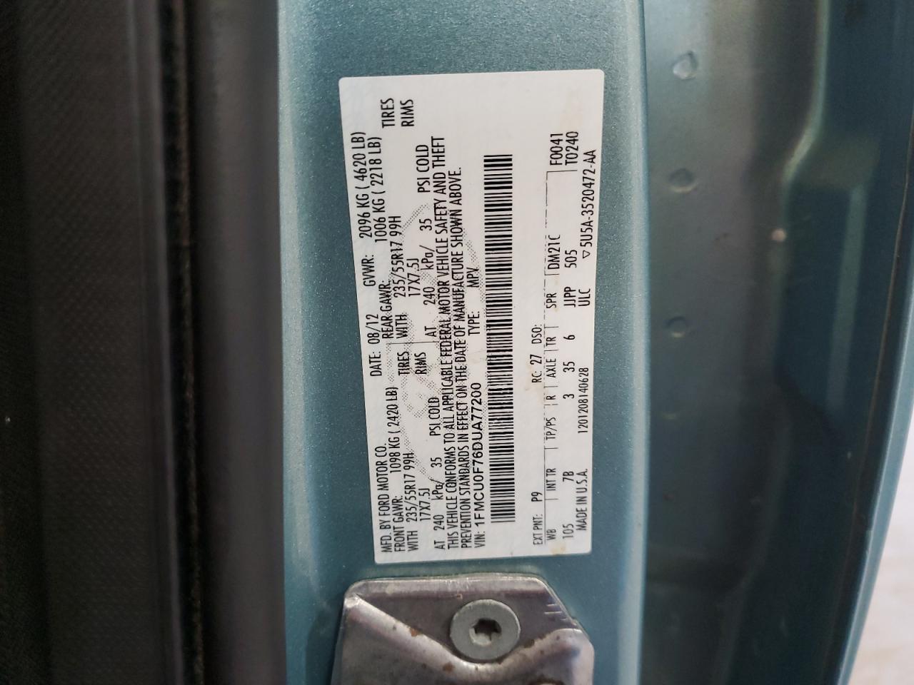 2013 Ford Escape S VIN: 1FMCU0F76DUA77200 Lot: 85517655