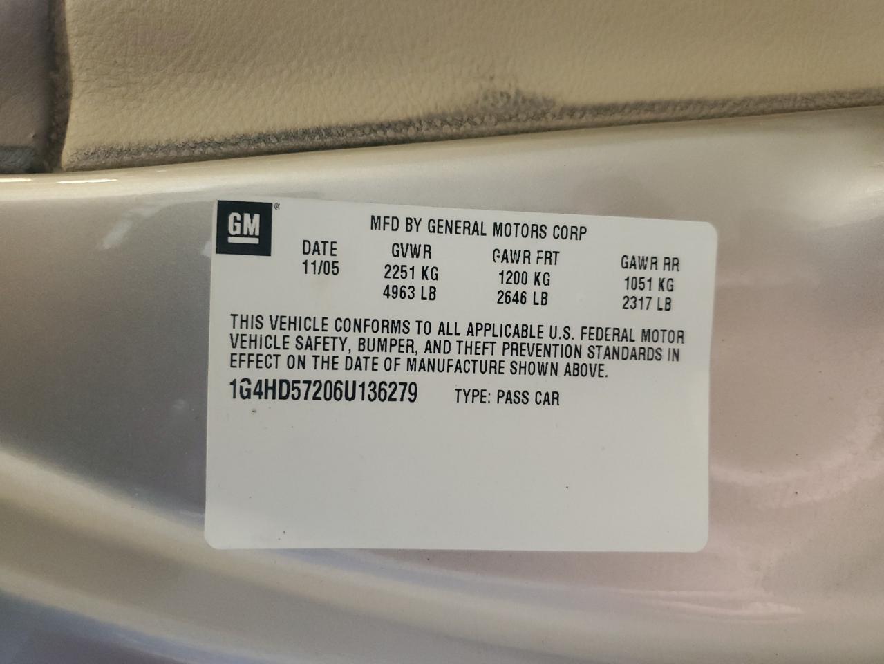 2006 Buick Lucerne Cxl VIN: 1G4HD57206U136279 Lot: 81950785