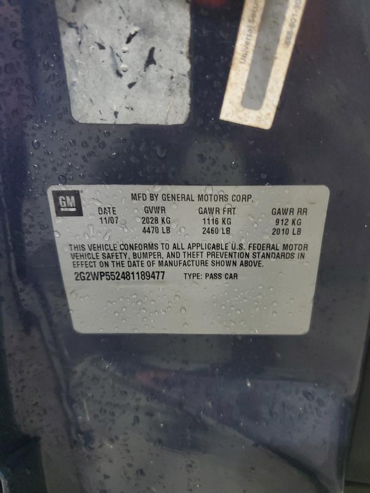 2008 Pontiac Grand Prix VIN: 2G2WP552481189477 Lot: 84166535