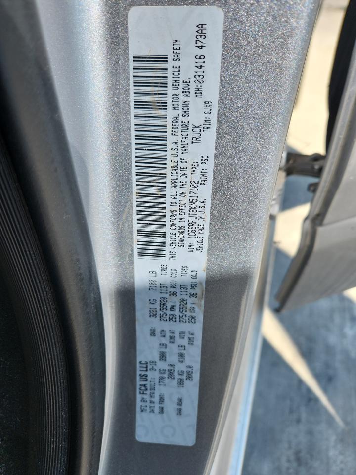 2019 Ram 1500 Laramie VIN: 1C6SRFJT6KN517102 Lot: 86189595
