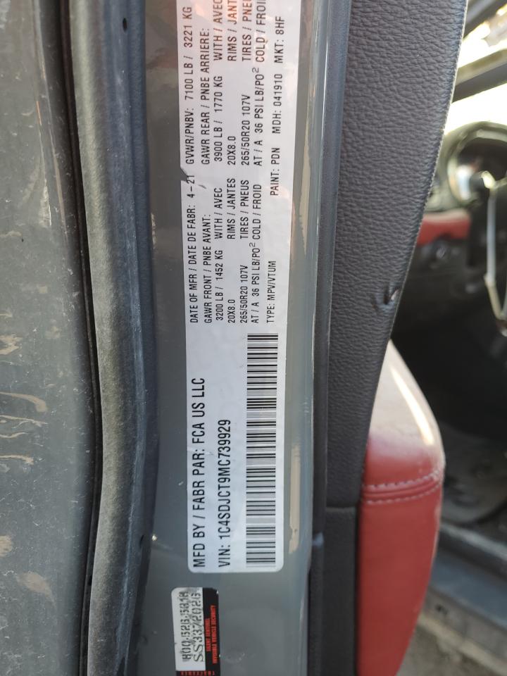 2021 Dodge Durango R/T VIN: 1C4SDJCT9MC739929 Lot: 86997685