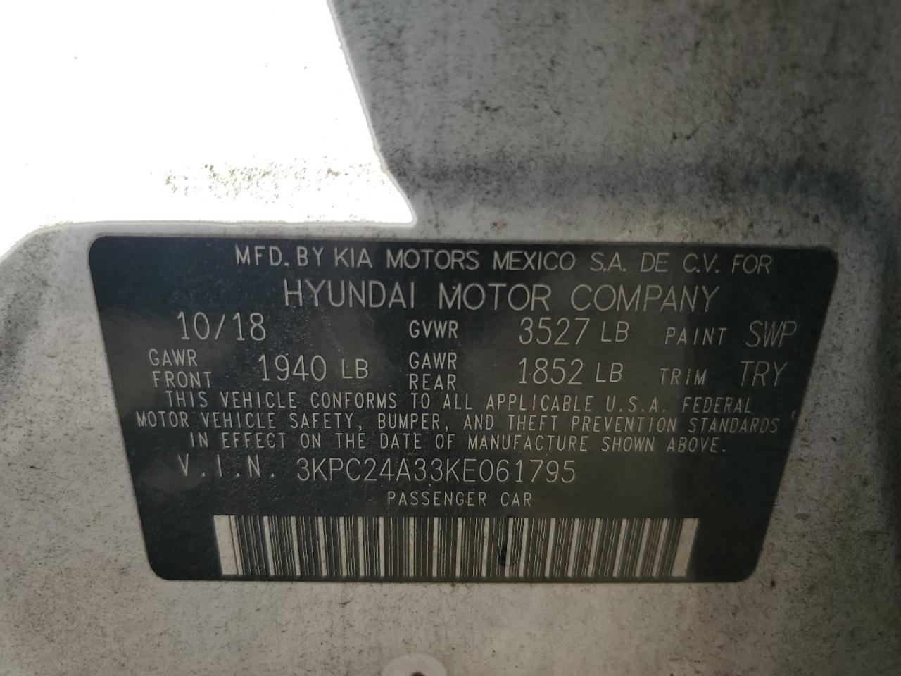 2019 Hyundai Accent Se VIN: 3KPC24A33KE061795 Lot: 89527425