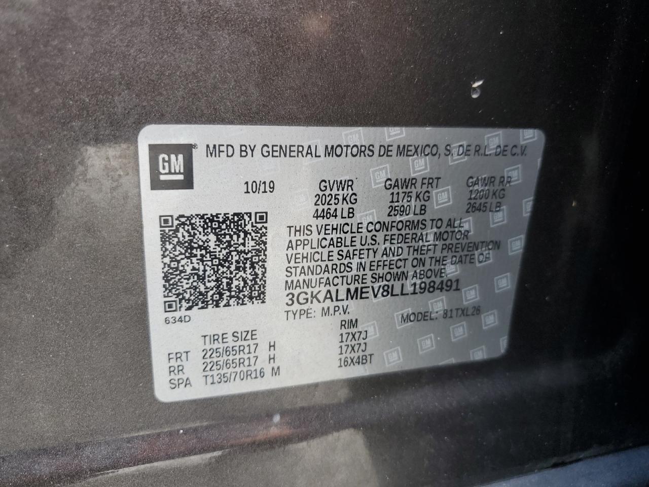 2020 GMC Terrain Sle VIN: 3GKALMEV8LL198491 Lot: 85596125