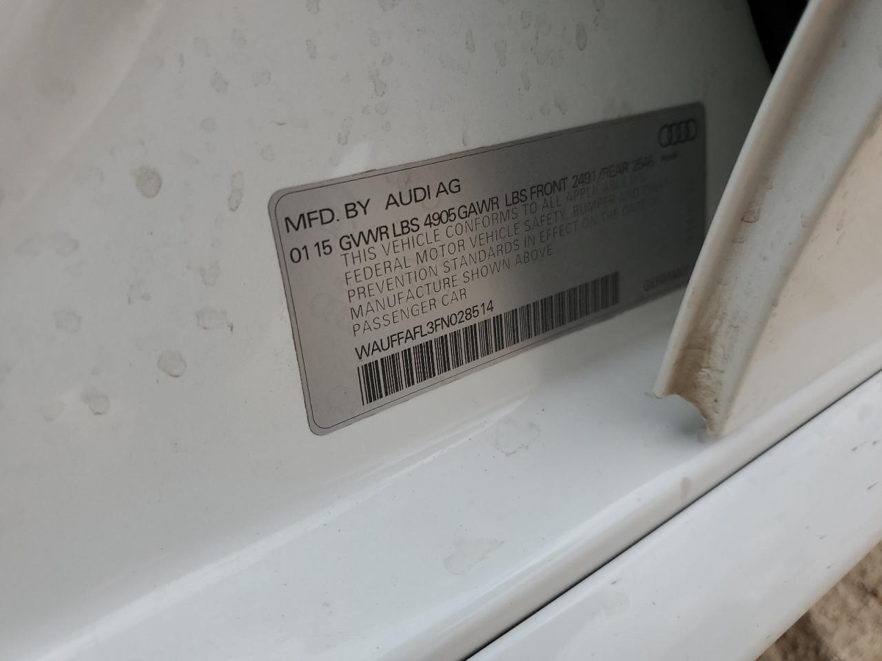 2015 Audi A4 Premium Plus VIN: WAUFFAFL3FN028514 Lot: 89520735