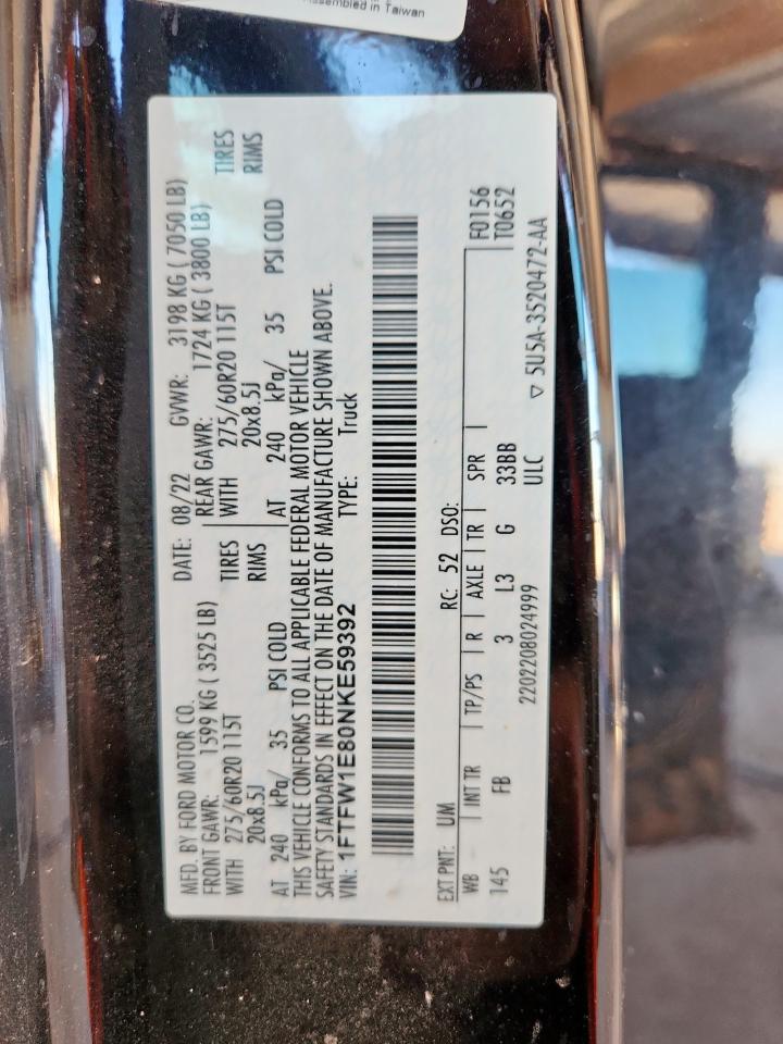 2022 Ford F150 Supercrew VIN: 1FTFW1E80NKE59392 Lot: 90641145