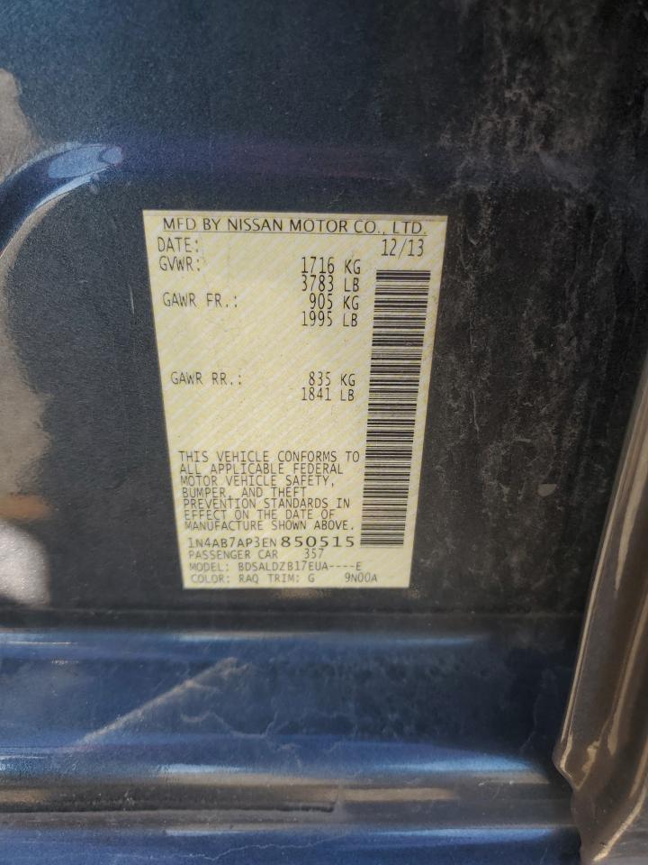 2014 Nissan Sentra S VIN: 1N4AB7AP3EN850515 Lot: 85918485