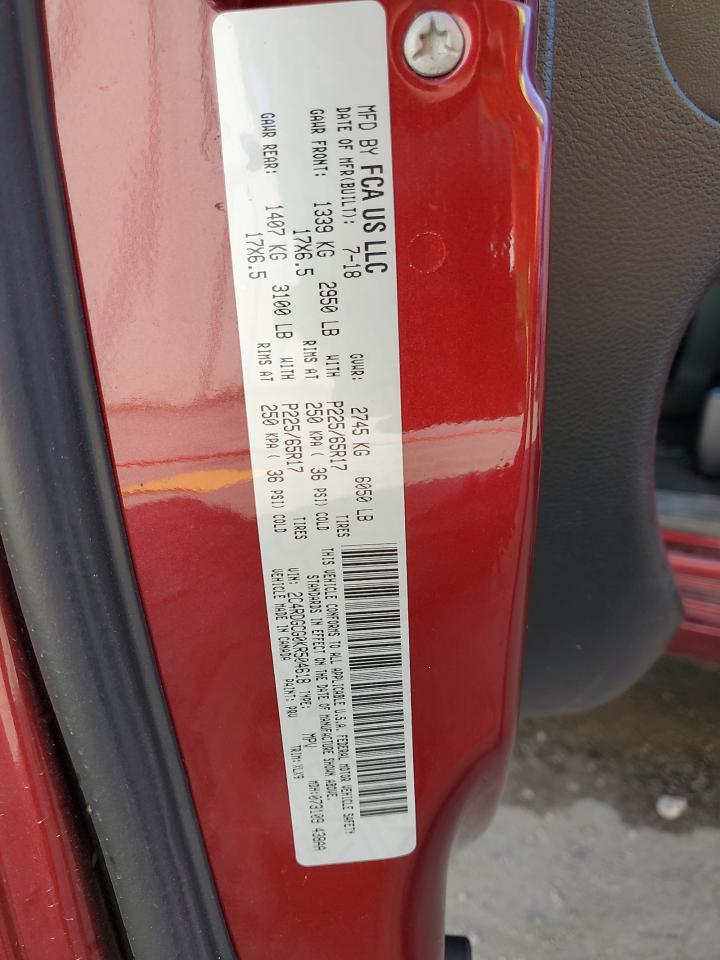 2019 Dodge Grand Caravan Sxt VIN: 2C4RDGCG0KR504618 Lot: 86697475