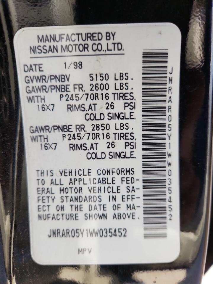 1998 Infiniti Qx4 VIN: JNRAR05Y1WW035452 Lot: 89797185