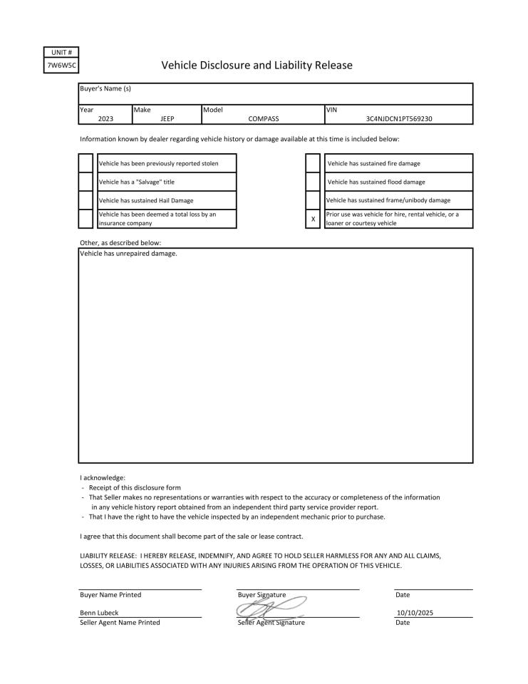 2023 Jeep Compass Limited VIN: 3C4NJDCN1PT569230 Lot: 85919885