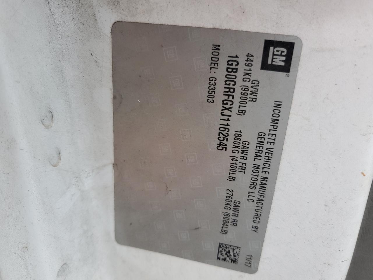 2018 Chevrolet Express G3500 VIN: 1GB0GRFGXJ1162545 Lot: 84640595