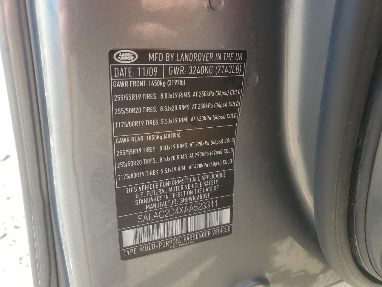 2010 Land Rover Lr4 VIN: SALAC2D4XAA523311 Lot: 82279595