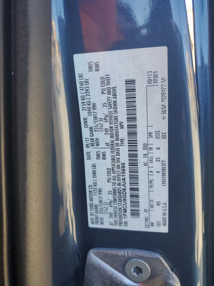 2018 Ford Escape Se VIN: 1FMCU9GD8JUA15690 Lot: 86785945