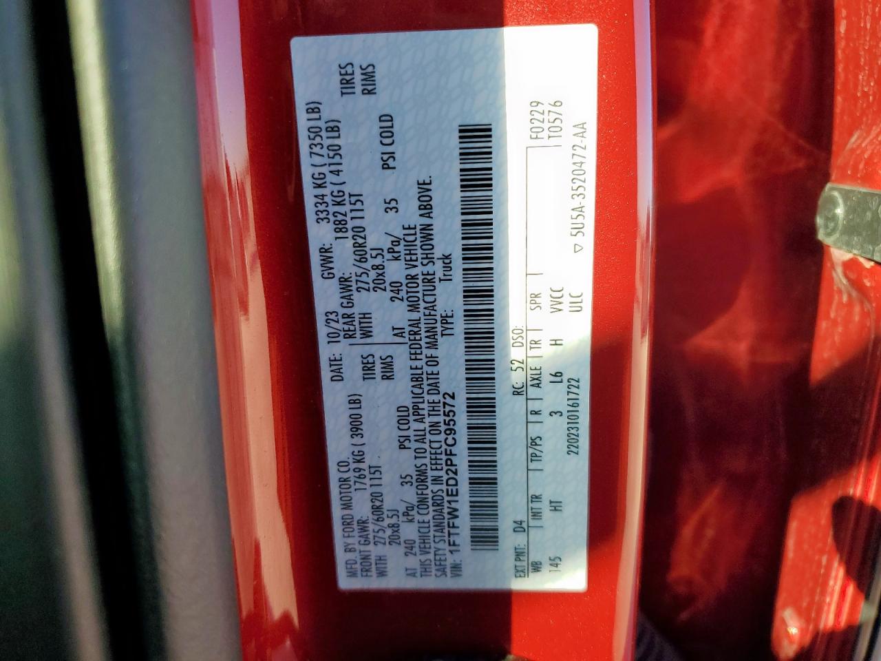 2023 Ford F150 Supercrew VIN: 1FTFW1ED2PFC95572 Lot: 90972245