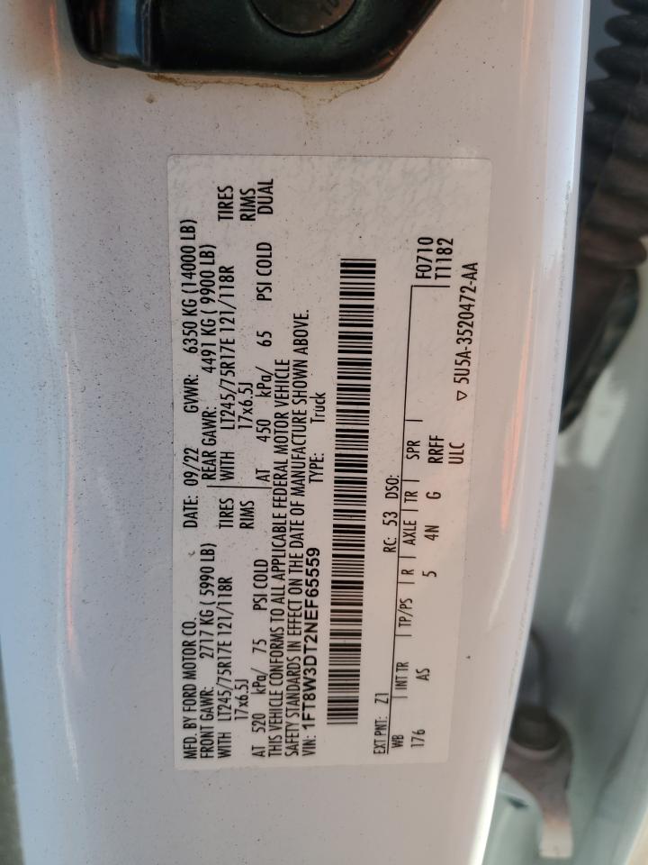 2022 Ford F350 Super Duty VIN: 1FT8W3DT2NEF65559 Lot: 86819425