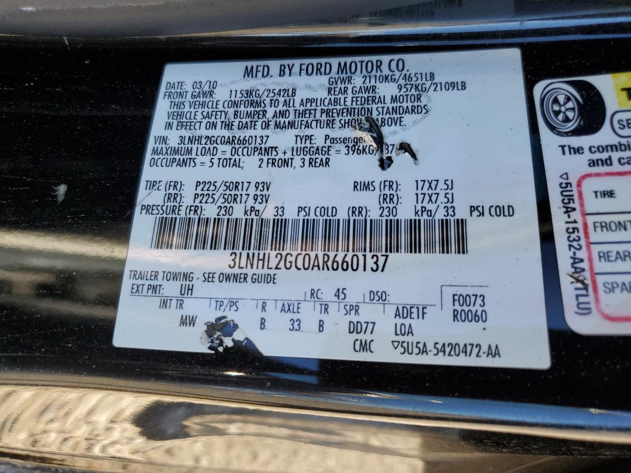 2010 Lincoln Mkz VIN: 3LNHL2GC0AR660137 Lot: 82174235