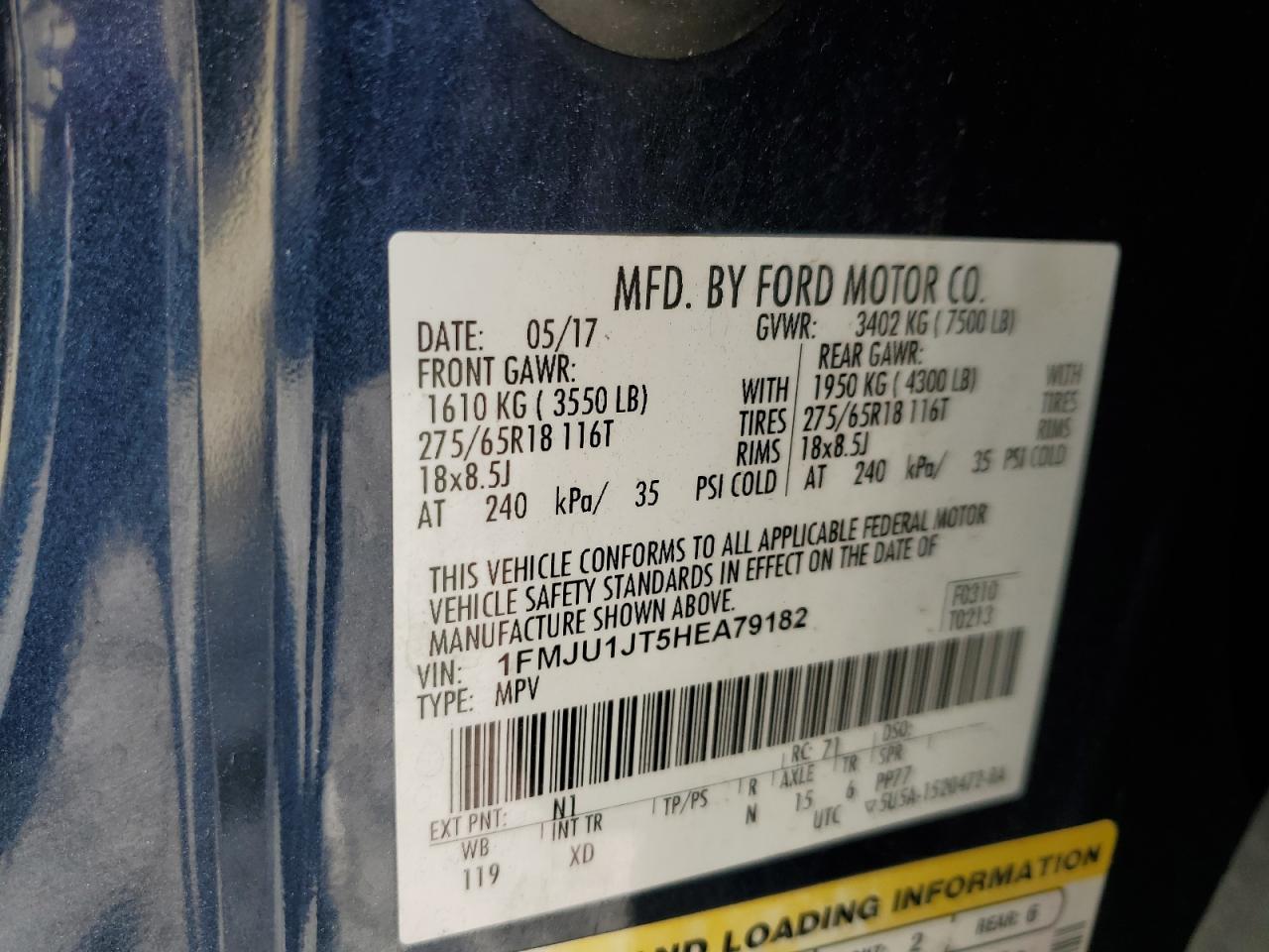 2017 Ford Expedition Xlt VIN: 1FMJU1JT5HEA79182 Lot: 85077985