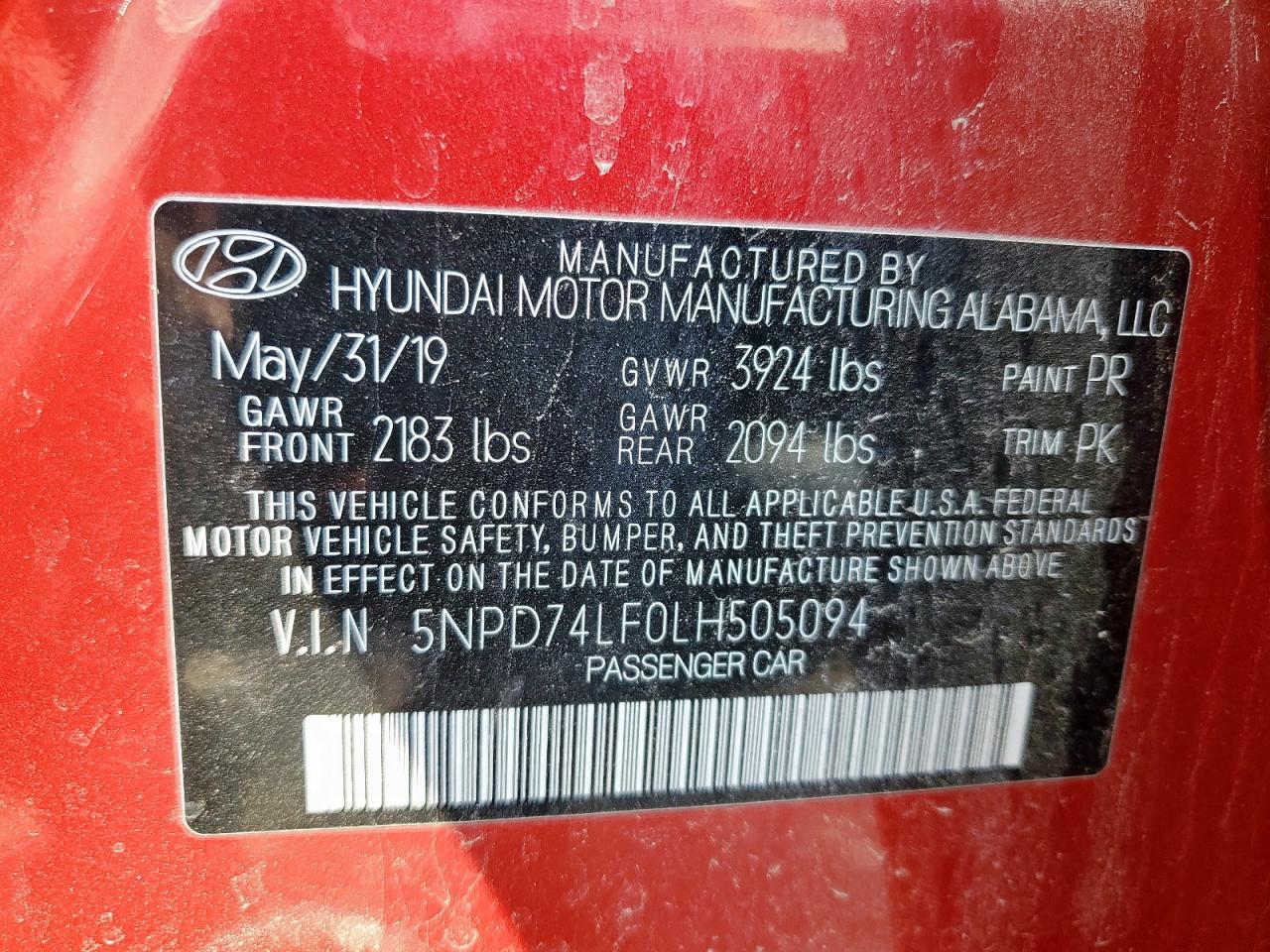 2020 Hyundai Elantra Se VIN: 5NPD74LF0LH505094 Lot: 86270195