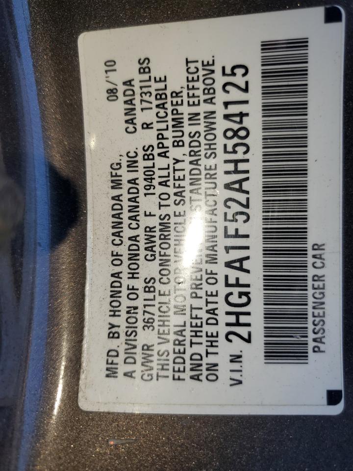 2010 Honda Civic Lx VIN: 2HGFA1F52AH584125 Lot: 84719265