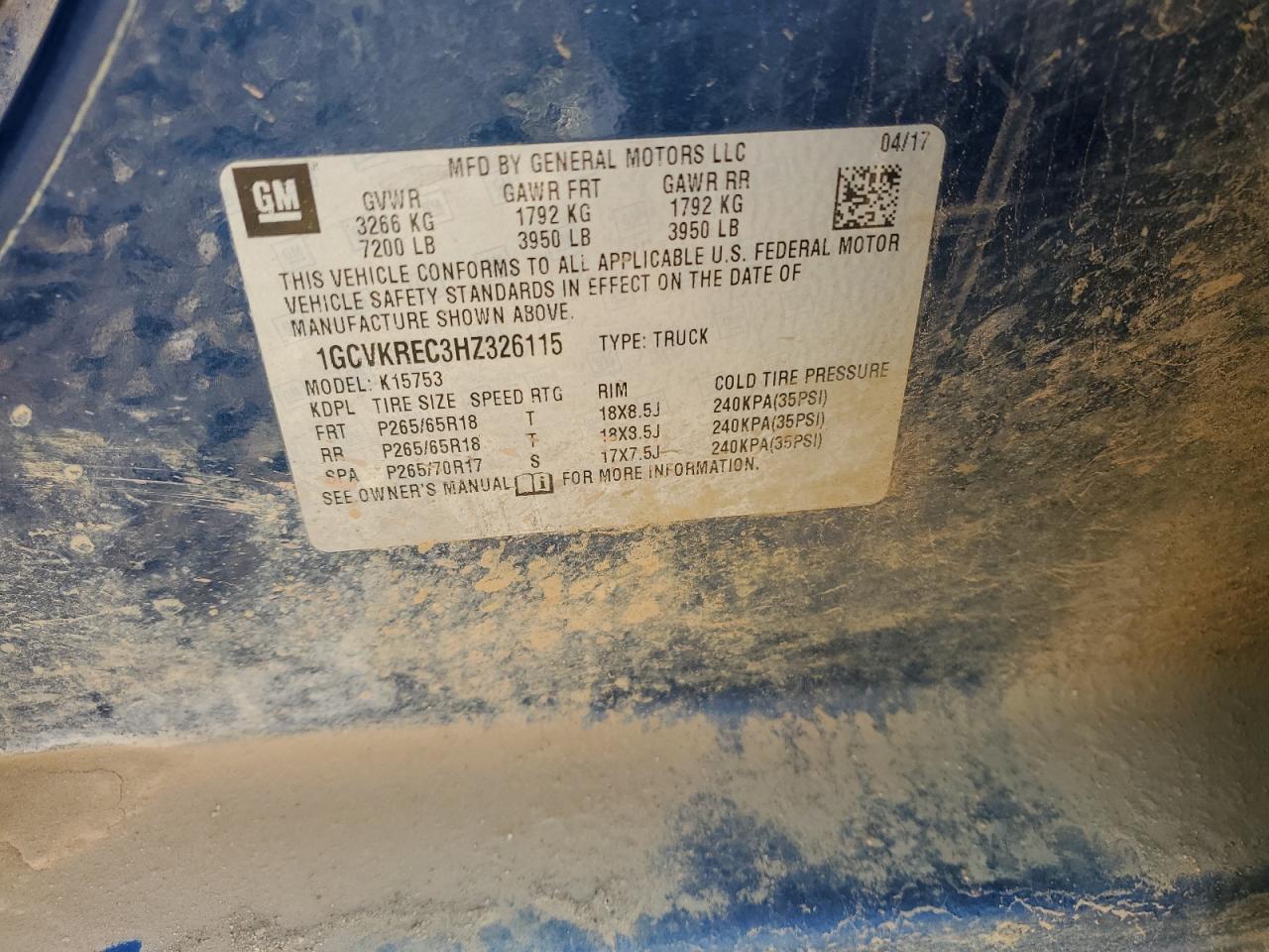 2017 Chevrolet Silverado K1500 Lt VIN: 1GCVKREC3HZ326115 Lot: 84211135