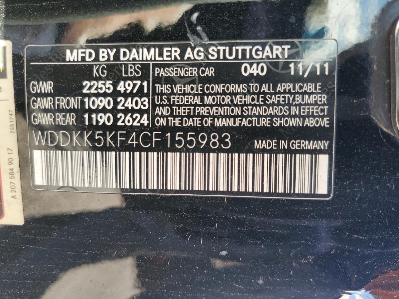 2012 Mercedes-Benz E 350 VIN: WDDKK5KF4CF155983 Lot: 84651645