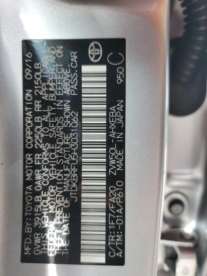 2017 Toyota Prius VIN: JTDKBRFU5H3031062 Lot: 82431085