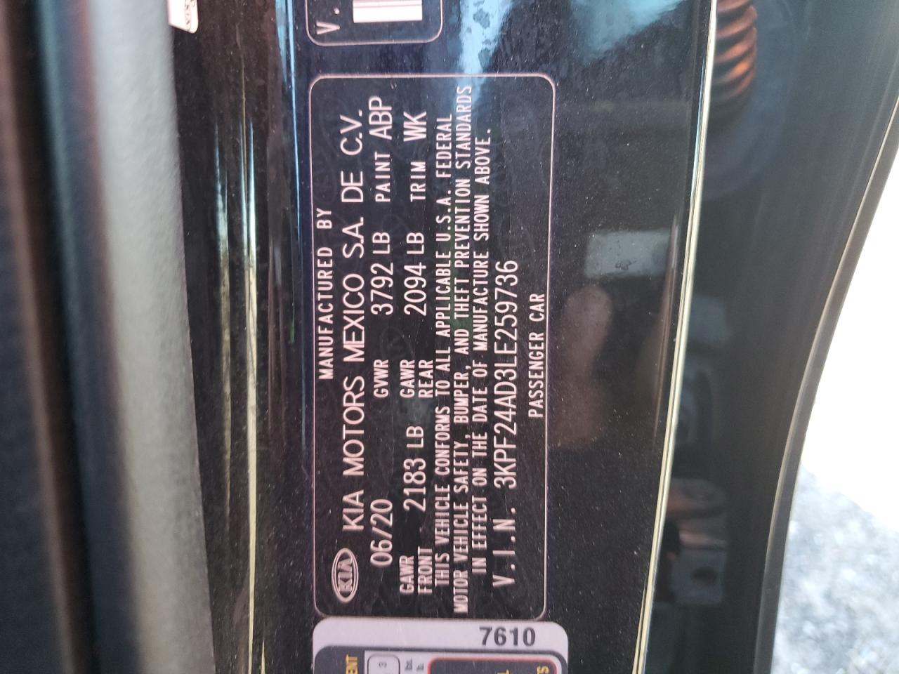 2020 Kia Forte Fe VIN: 3KPF24AD3LE259736 Lot: 85951345