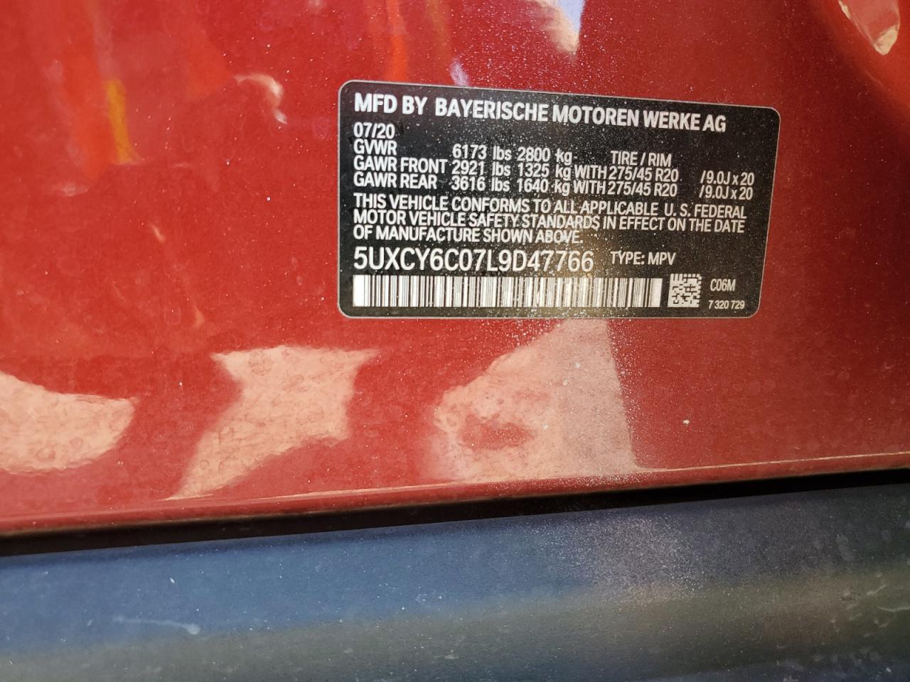 2020 BMW X6 xDrive40I VIN: 5UXCY6C07L9D47766 Lot: 81970685