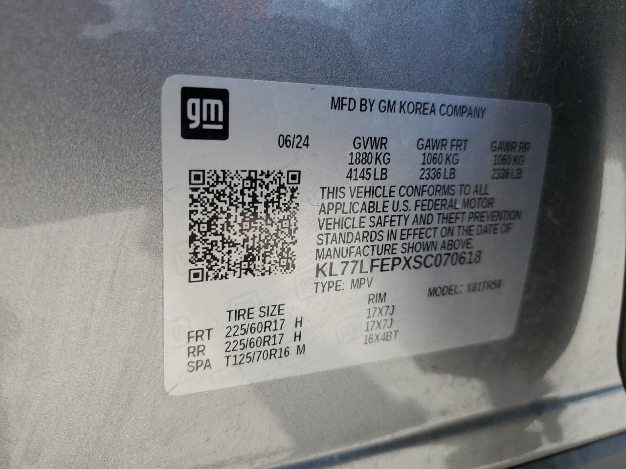 2025 Chevrolet Trax Ls VIN: KL77LFEPXSC070618 Lot: 89730925