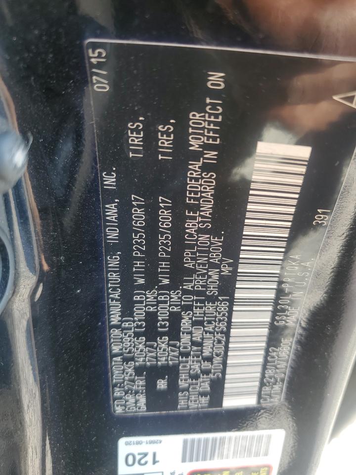 2015 Toyota Sienna Xle VIN: 5TDYK3DC2FS635861 Lot: 85832565