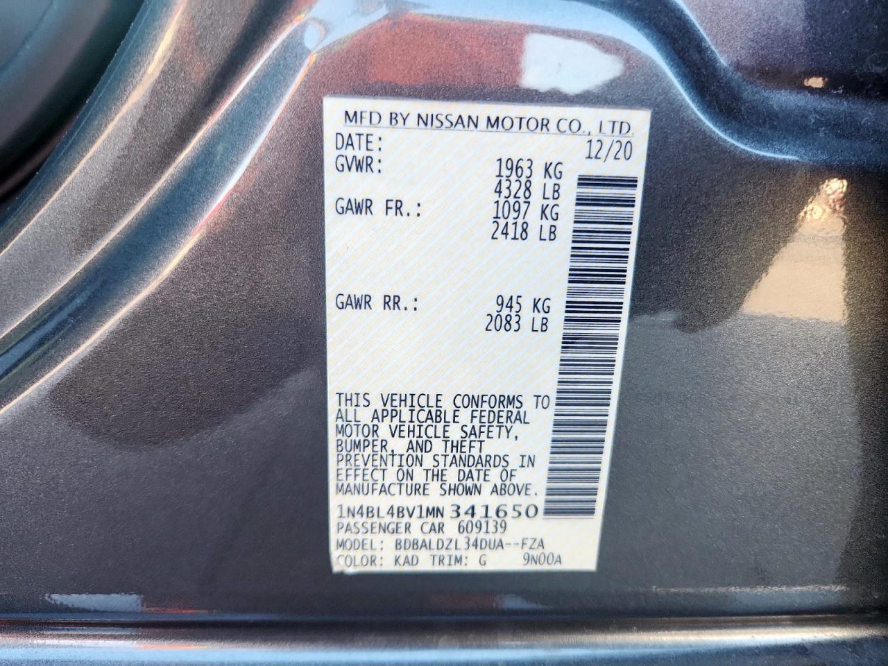 2021 Nissan Altima S VIN: 1N4BL4BV1MN341650 Lot: 82452285