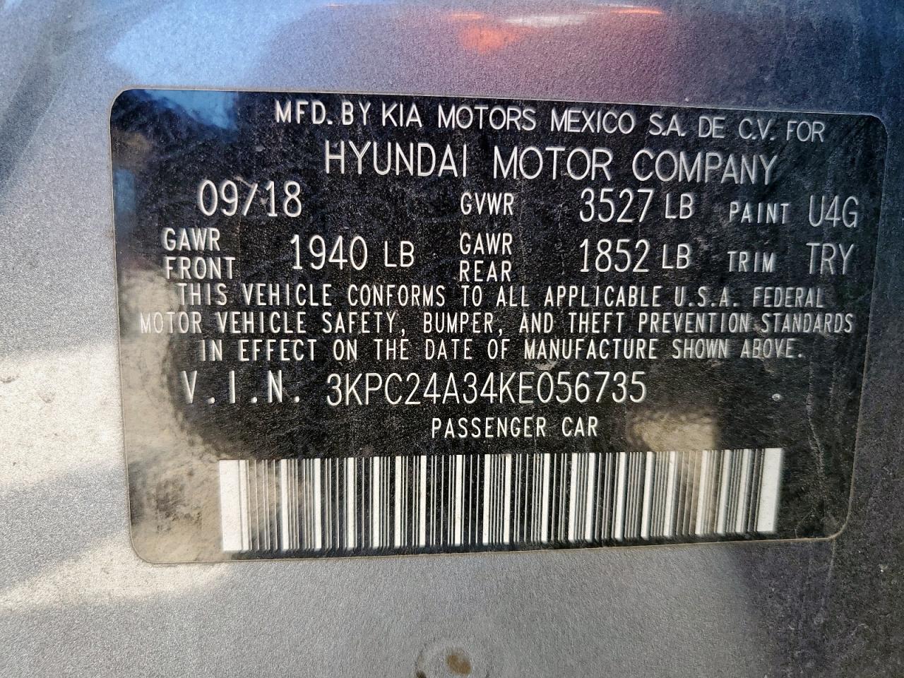 2019 Hyundai Accent Se VIN: 3KPC24A34KE056735 Lot: 82392755