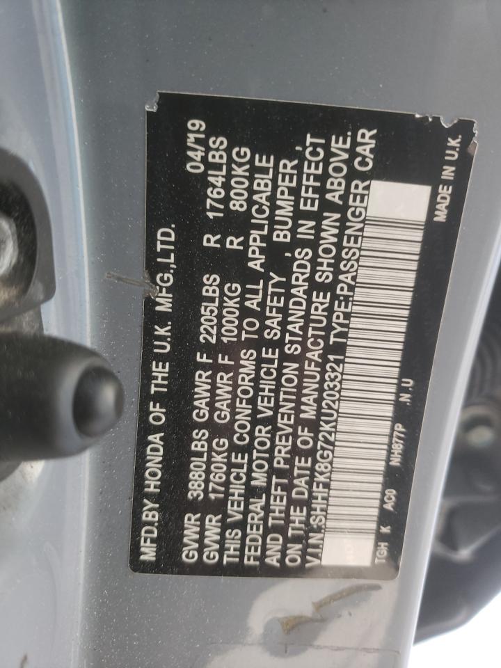 2019 Honda Civic Type-R Touring VIN: SHHFK8G72KU203321 Lot: 85710785