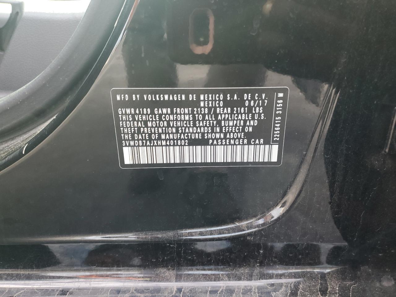 2017 Volkswagen Jetta Se VIN: 3VWDB7AJXHM401802 Lot: 81970185