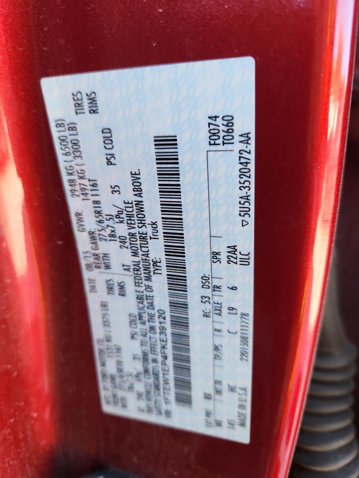 2015 Ford F150 Supercrew VIN: 1FTEW1EP4FKE39120 Lot: 85385835