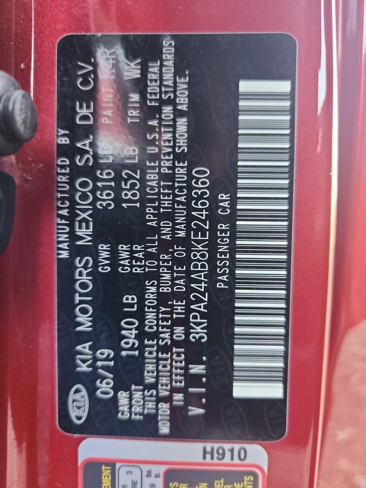 2019 Kia Rio S VIN: 3KPA24AB8KE246360 Lot: 84965305