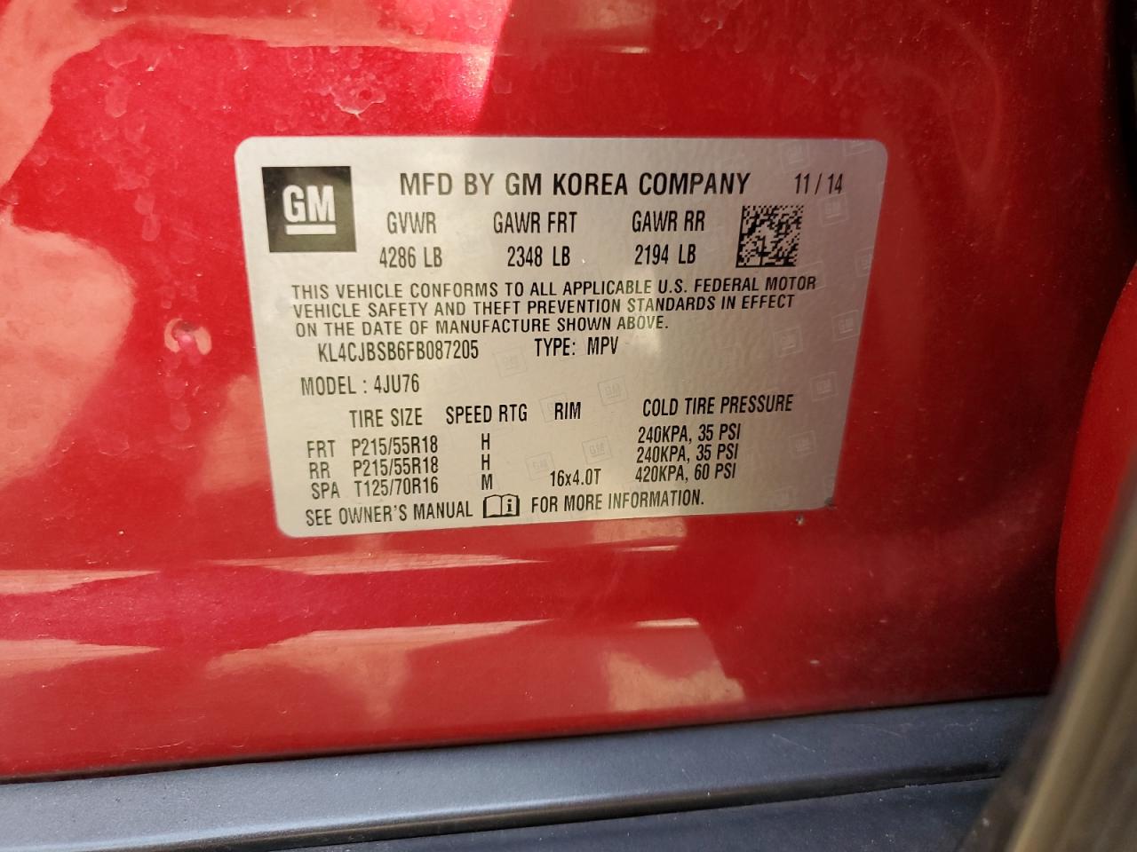 2015 Buick Encore Convenience VIN: KL4CJBSB6FB087205 Lot: 82175135