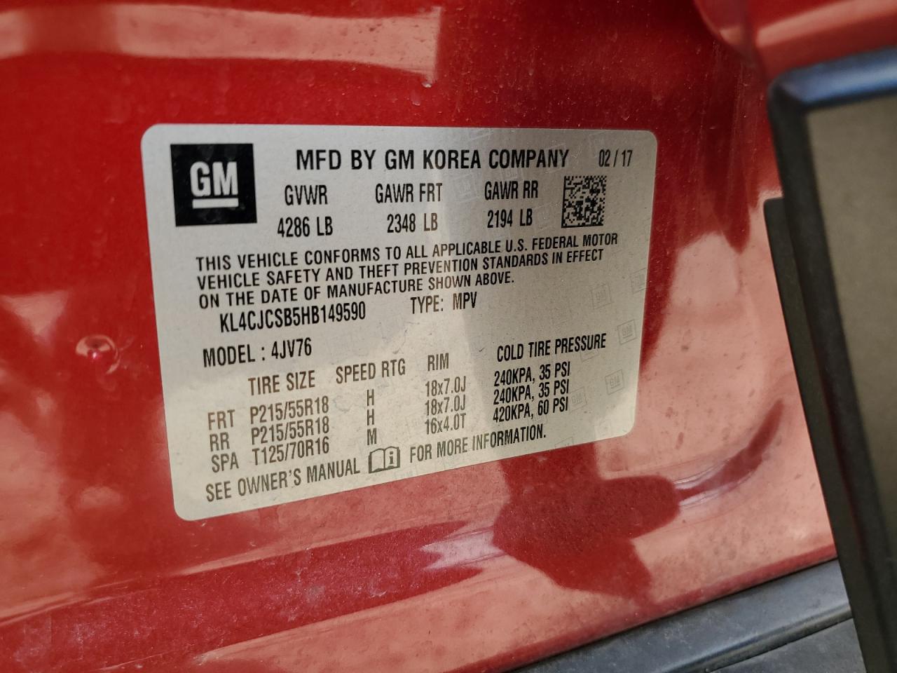 2017 Buick Encore Essence VIN: KL4CJCSB5HB149590 Lot: 93628885