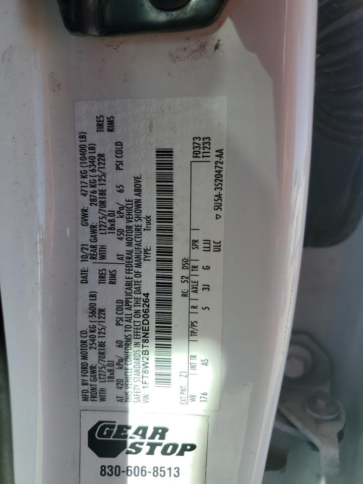 2022 Ford F250 Super Duty VIN: 1FT8W2BT8NED06264 Lot: 89550935