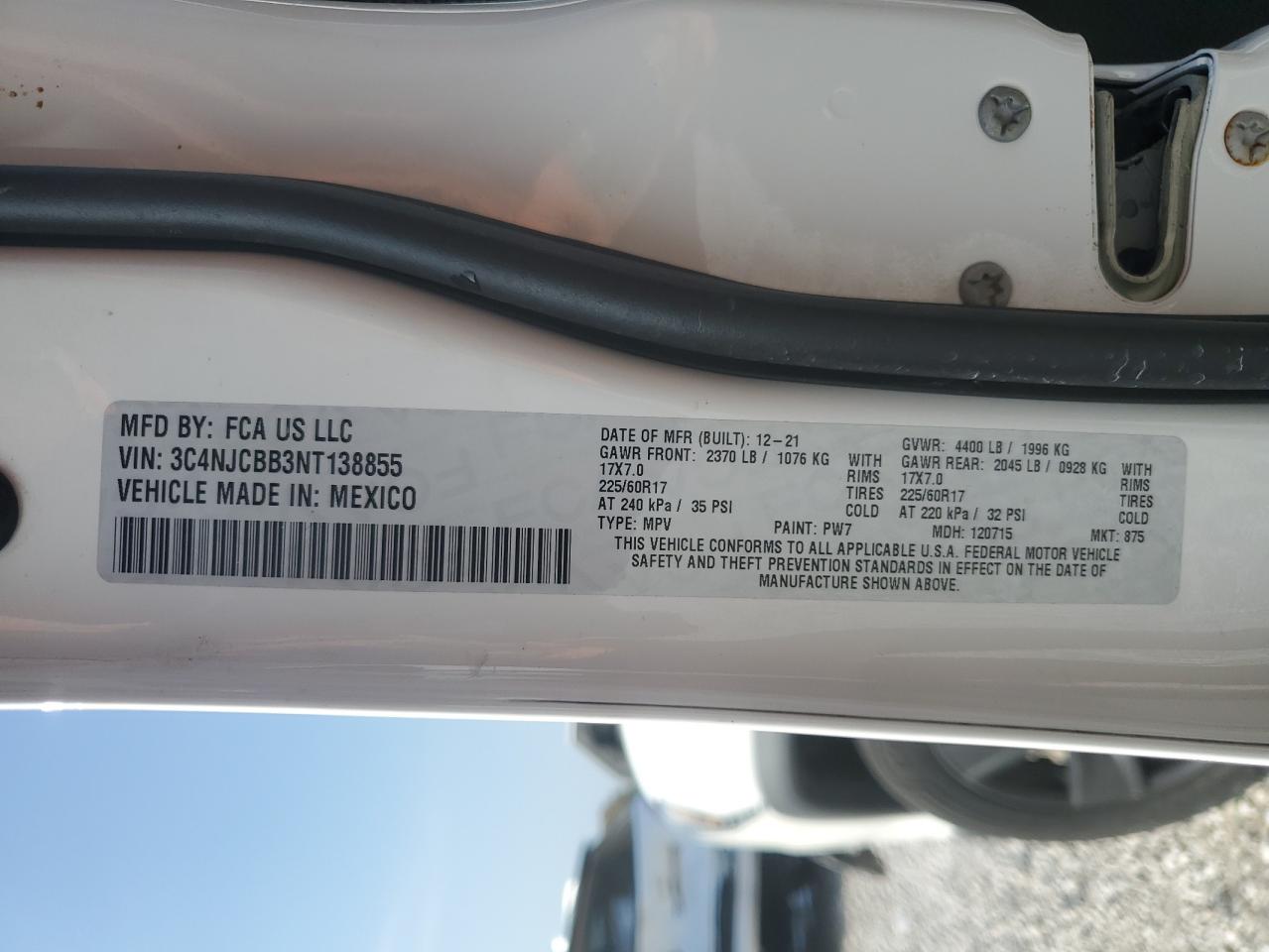 2022 Jeep Compass Latitude VIN: 3C4NJCBB3NT138855 Lot: 89669535