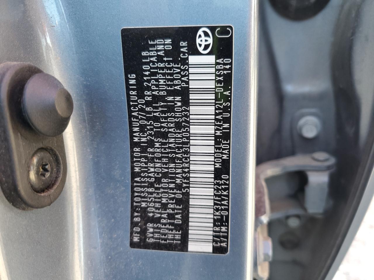 2020 Toyota Corolla Se VIN: 5YFS4RCE3LP057232 Lot: 85270675