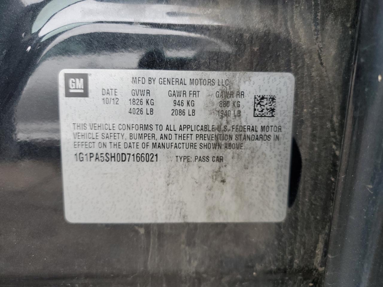 2013 Chevrolet Cruze Ls VIN: 1G1PA5SH0D7166021 Lot: 85376165