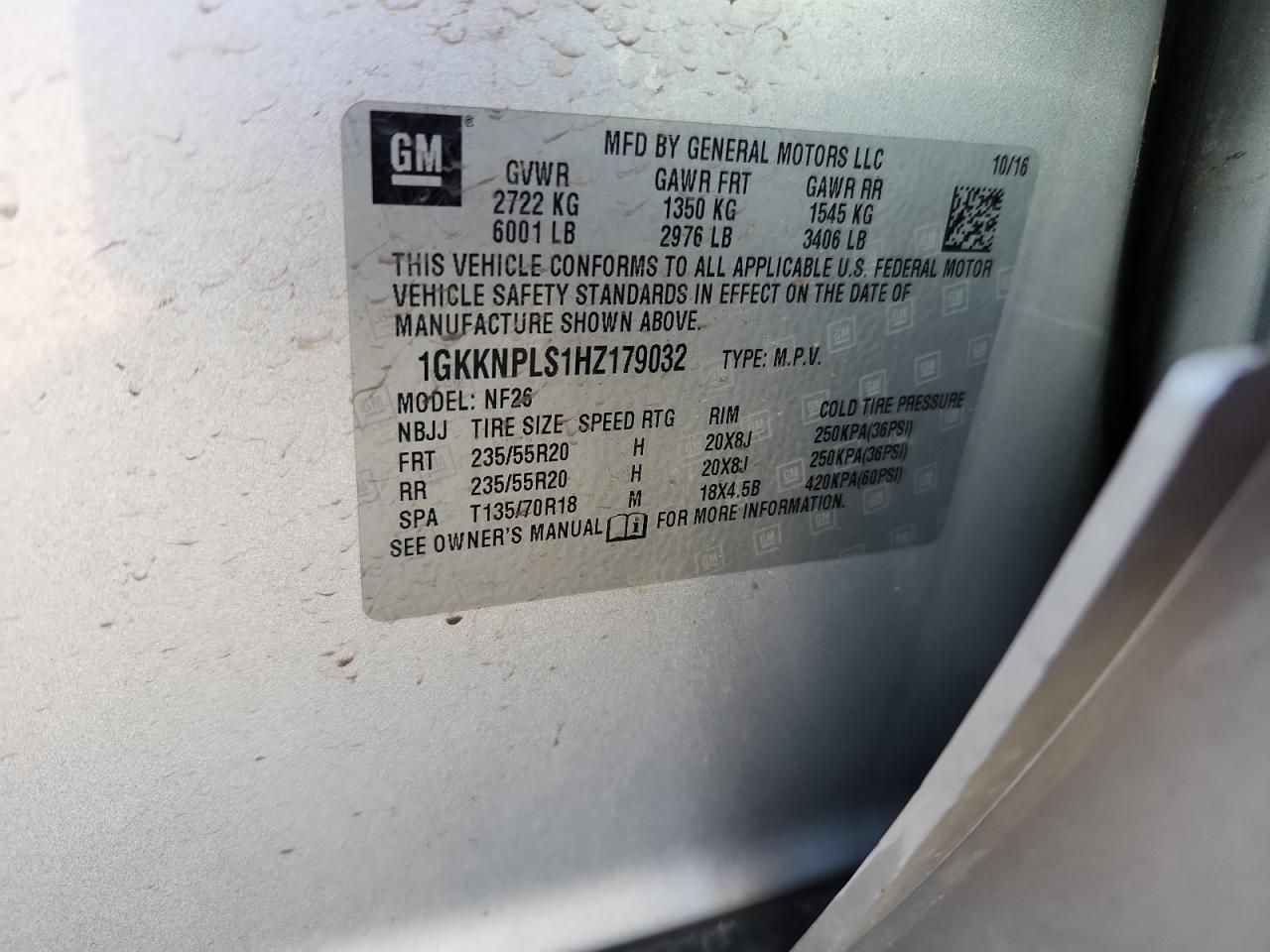 2017 GMC Acadia Denali VIN: 1GKKNPLS1HZ179032 Lot: 82647855