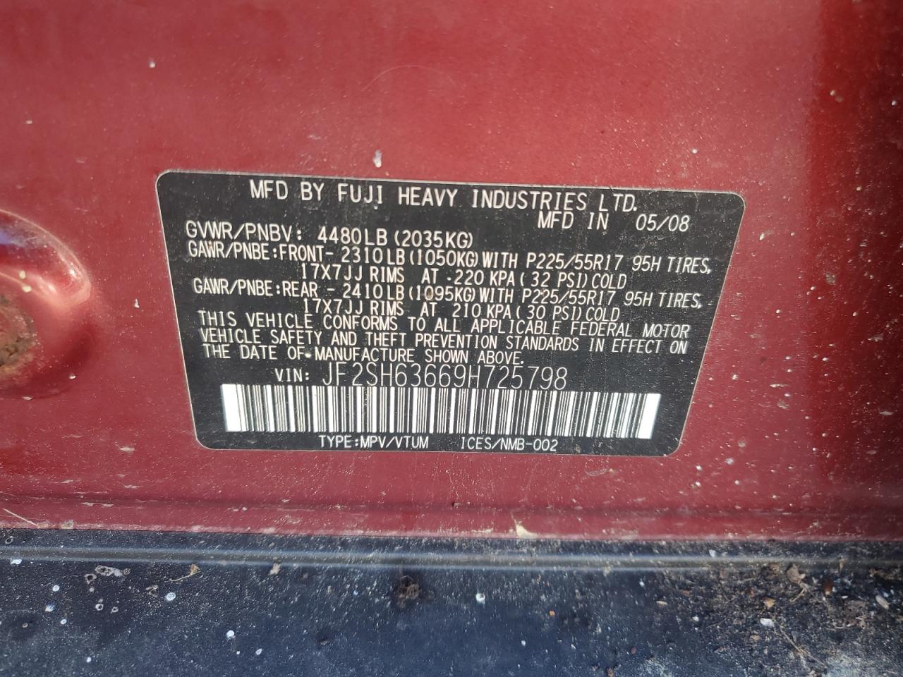 2009 Subaru Forester 2.5X Premium VIN: JF2SH63669H725798 Lot: 85784035