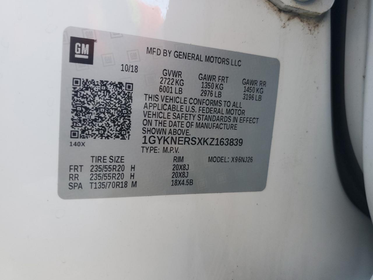 2019 Cadillac Xt5 Premium Luxury VIN: 1GYKNERSXKZ163839 Lot: 85561345