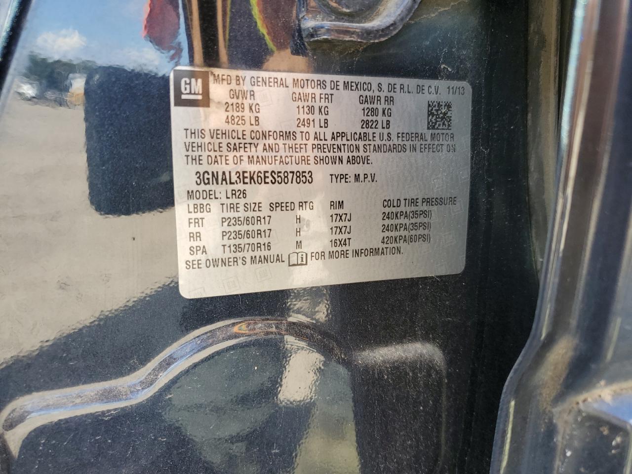 2014 Chevrolet Captiva Lt VIN: 3GNAL3EK6ES587853 Lot: 85495245